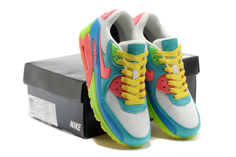 Nike Air Max 90 Chaussures Femmes arc-Blanc Rose Bleu Orange (3)